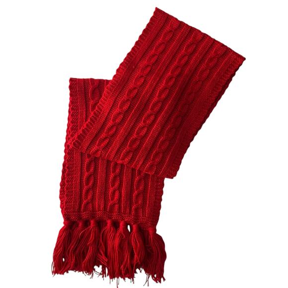 Aris Cable Knit Fringe Scarf Women’s One Size 70x8, Red - Picture 6 of 9